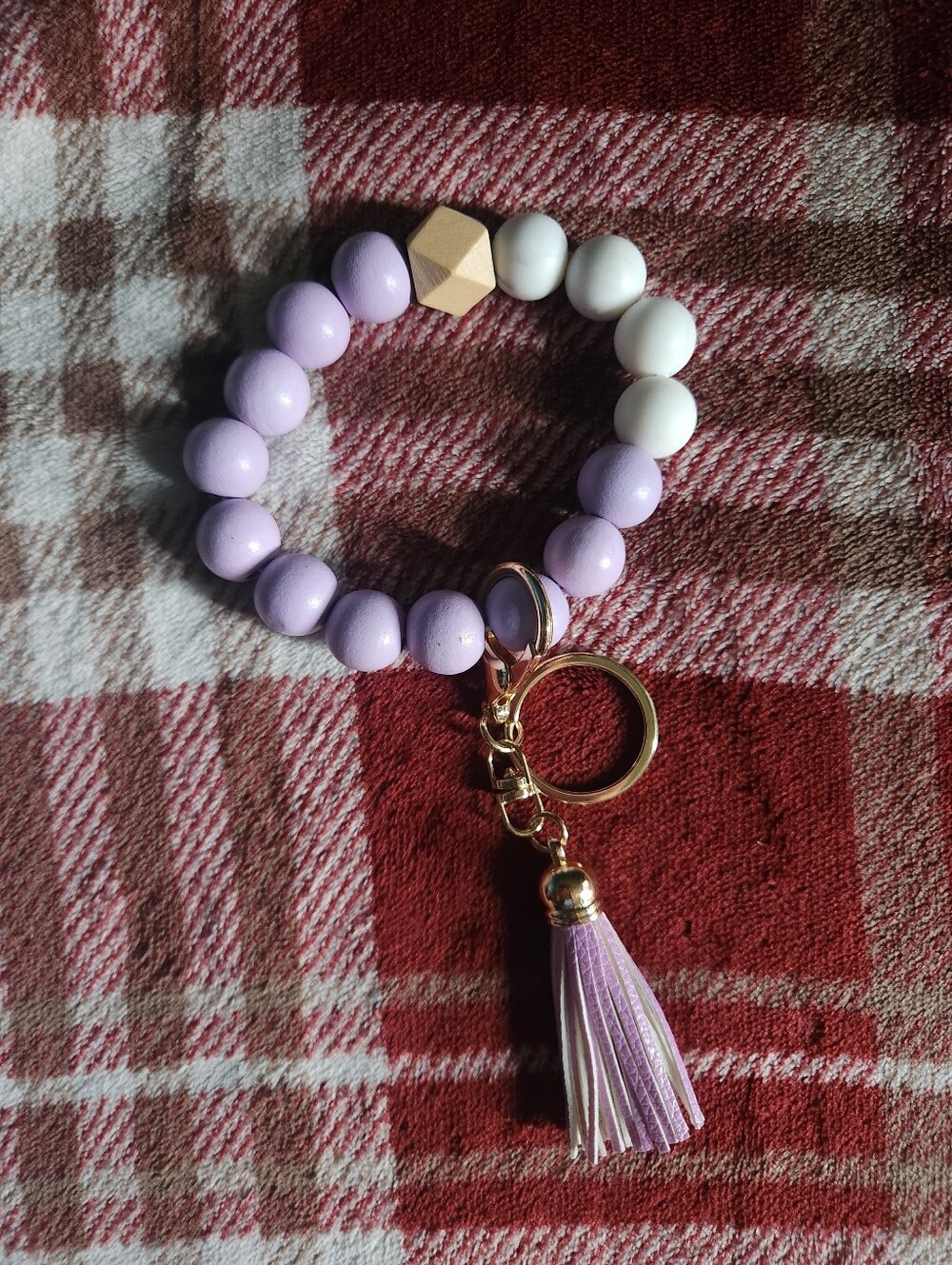Lavender Beaded Tassel Keyring Bracelet - Women Jewelry